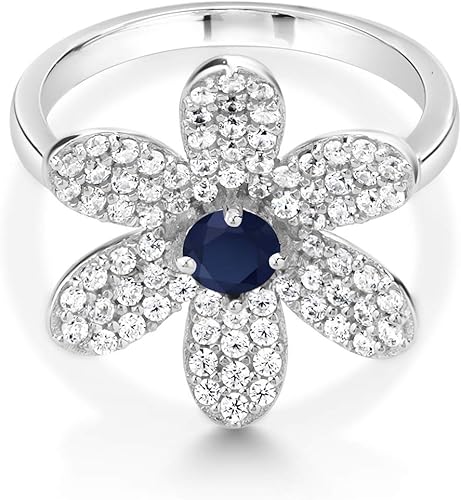 Vista 3 de Gem Stone King 925 Sterling Silver 4MM Round Gemstone Birthstone Flower Ring For Women By Keren Hanan Fine Jewelry Gift For Women