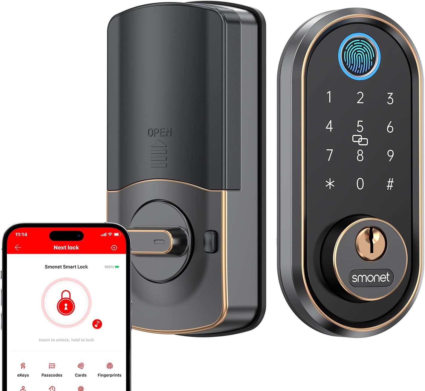 Smart Front Door Lock – Keypad Deadbolt with Fingeprint, Smart Bluetooth Digital Deadbolt for Home, Compatible with Alexa, Easy Installation