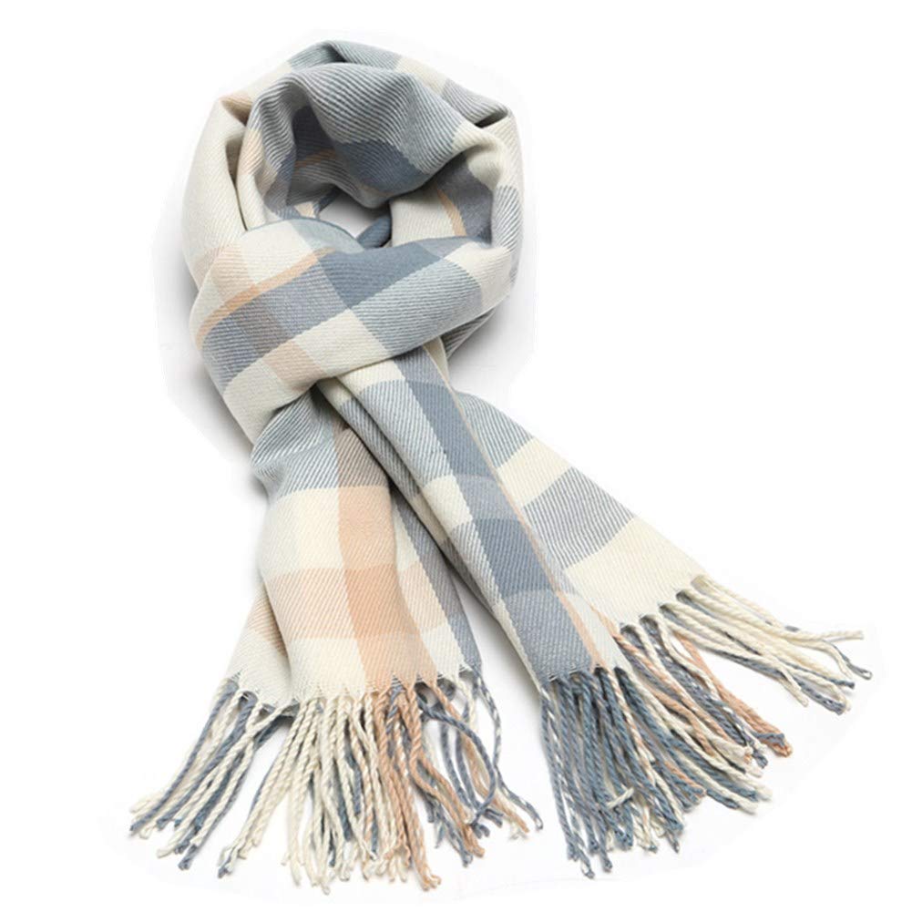 Mocasor Plaid Blanket Scarves for Women, Ladies Fashion Winter Warm Tartan Oversized Long Checked Shawls and Wraps (Light Blue Beige)