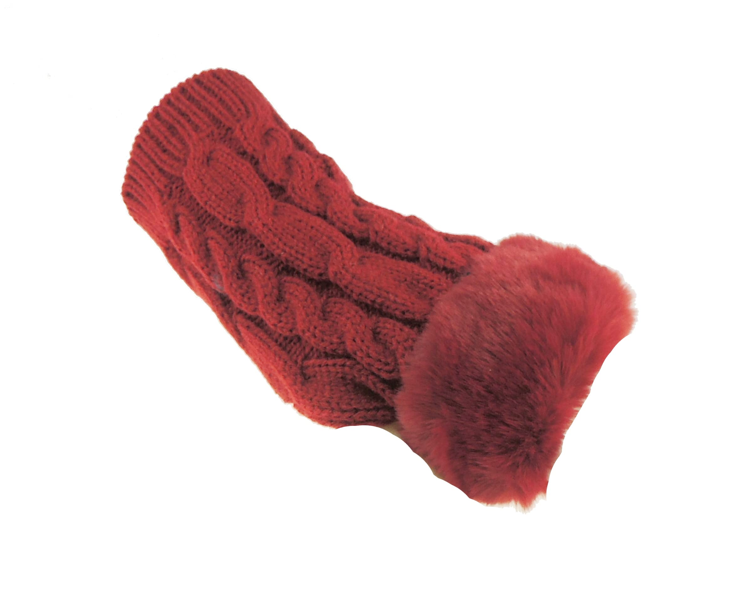 Glamour Girlz Women's Burgundy Cable Knit Faux Fur Trimmed Half Gloves Mittens (Burgundy)