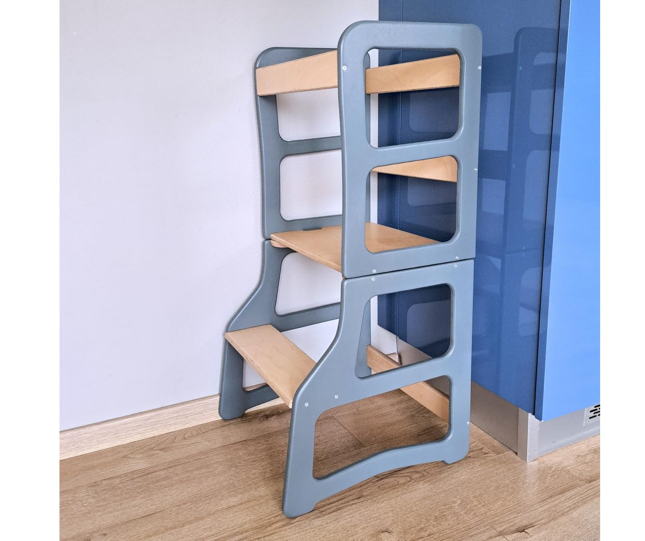 Dunorm - Lernturm Kinder Montessori, Lerntuem Tisch, Küchenhelfer Steh, Umwandelbarer Leiter Helferhocker, 2 in 1 Set Mit Hochstuhl Vorhanden, Handgefertigt