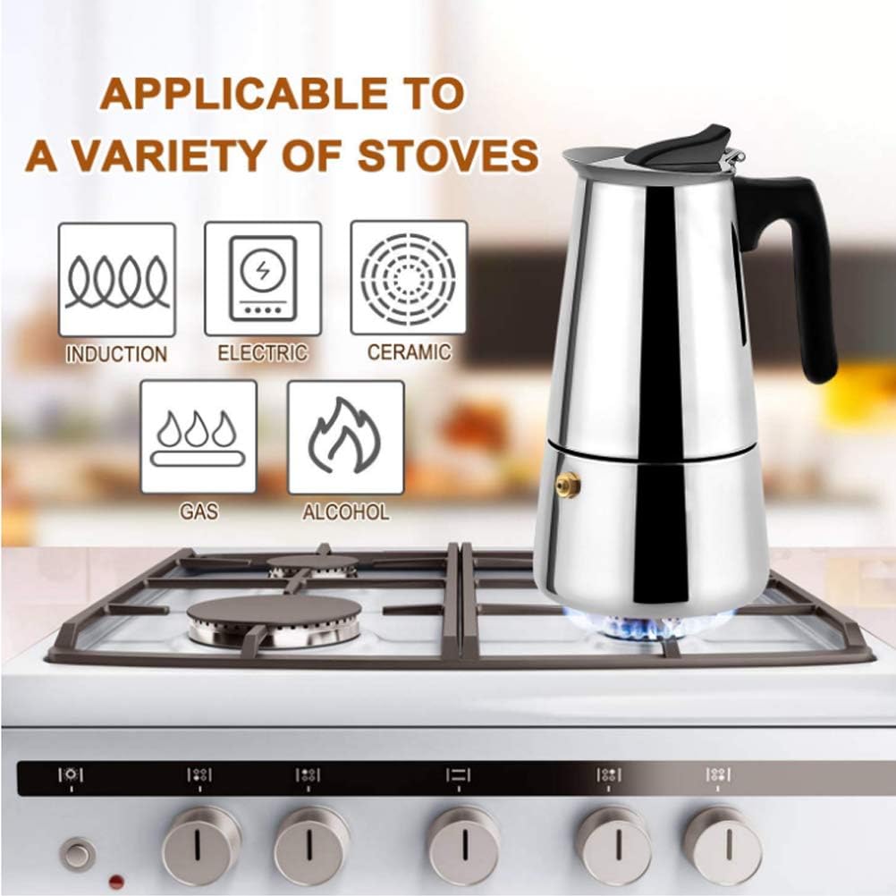 Stovetop Espresso Maker, 2-Cup 3.38oz/100mL Moka Pot, Italian Coffee Maker with Percolator, Classic Full Bodied Cafe Maker Machine, 430 Stainless Steel