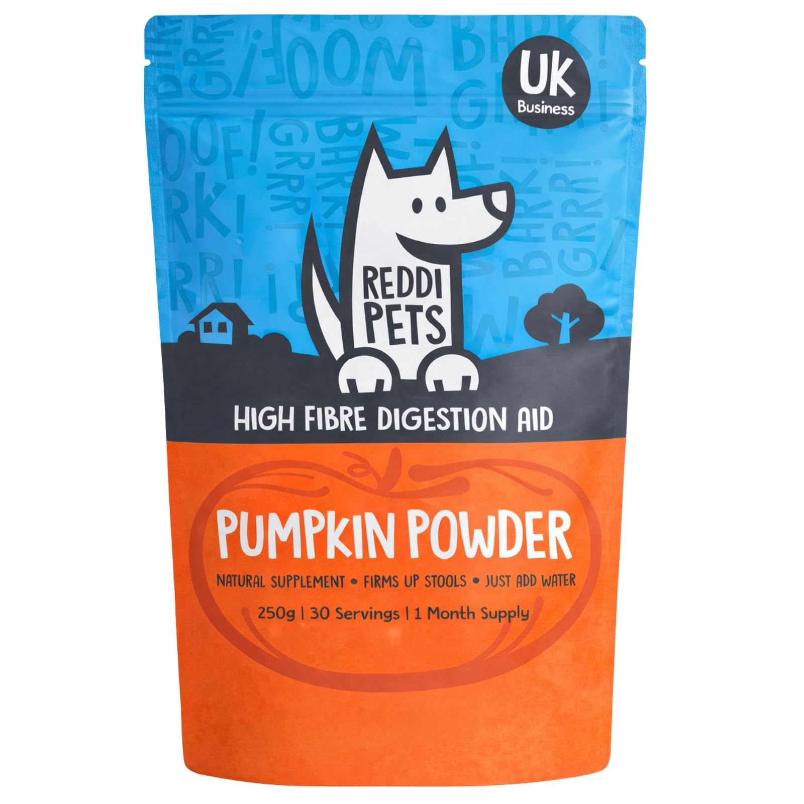 ReddiPets Pumpkin Powder for Dogs - 250g Pumpkin Puree for Dogs Food Topper for Gut Health, Dog Stool Firmer, Sensitive Stomach Support, Dog Constipation Relief, High-Fibre Digestive Supplement