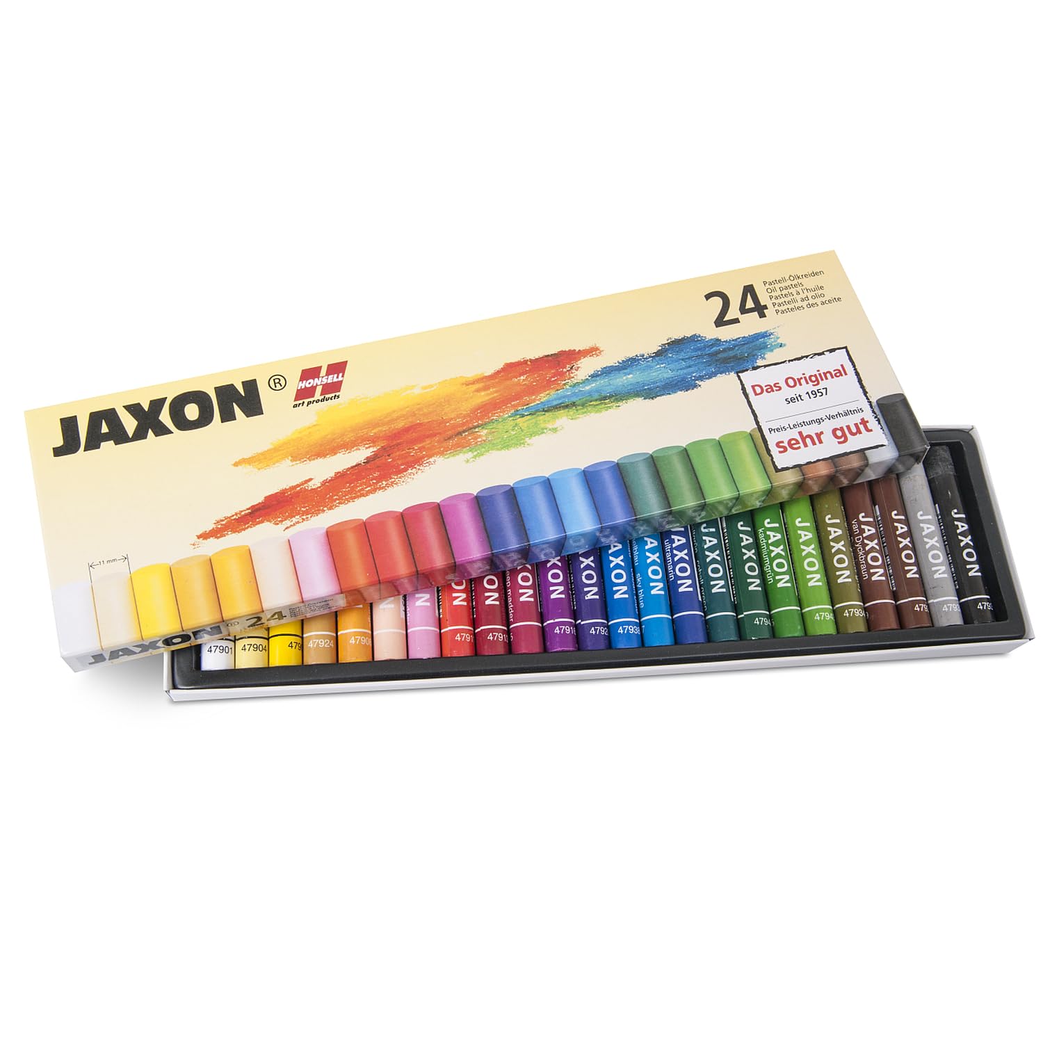 Honsell 47424 Jaxon Oil Pastel, Set of 24 in Cardboard Case, Brilliant, Lightfast Colours, Ideal for Artists, Hobby Painters, Children, School, Art Lessons, Free from Harmful Substances