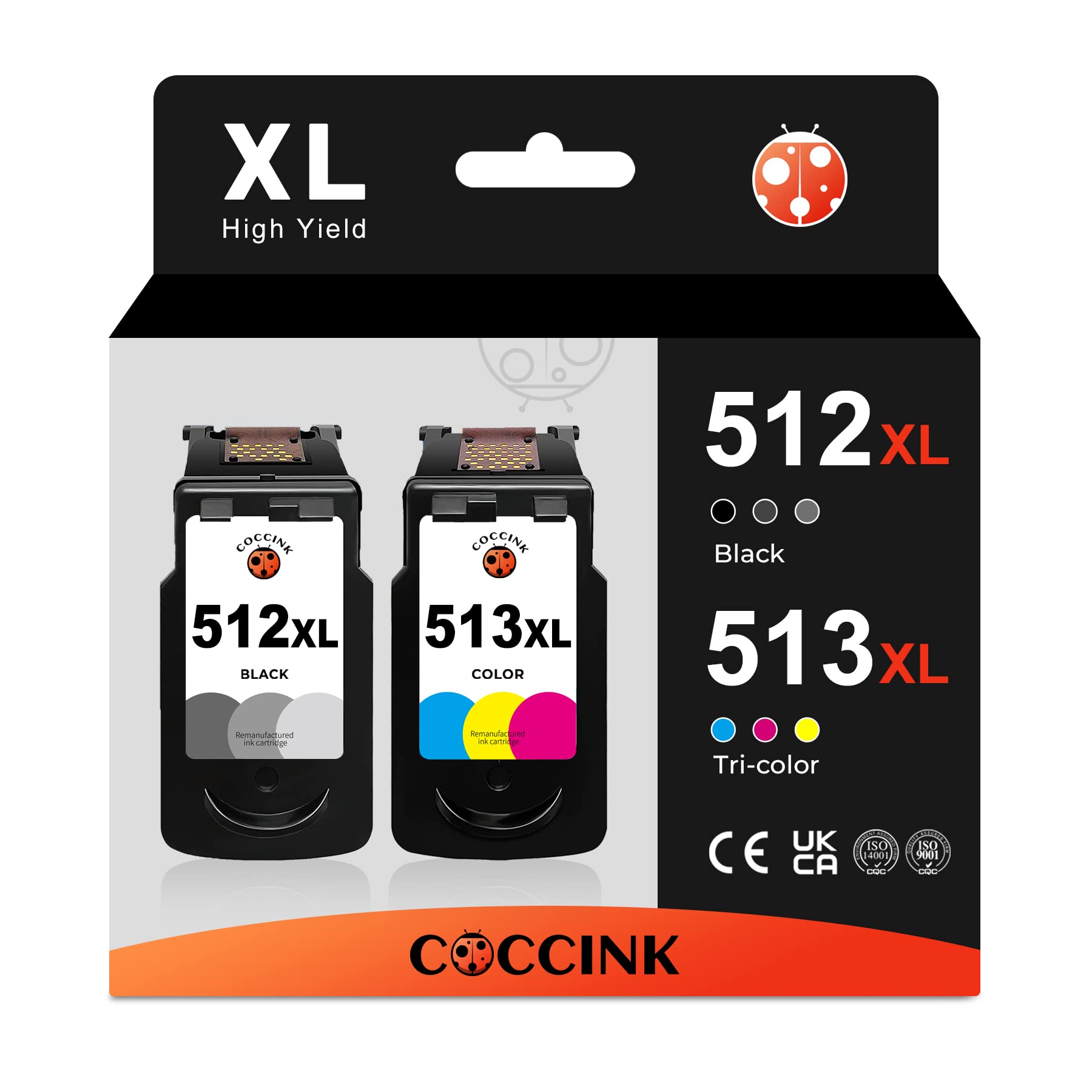 COCCINK PG-512 XL CL-513 XL Printer Ink Cartridges Replacement for Canon 512XL 513XL 510 511 Compatible with MP495 MP230 MP240 MP250 MP280 MP499 MX350 IP2700 IP2702 Black and Colour Multipack