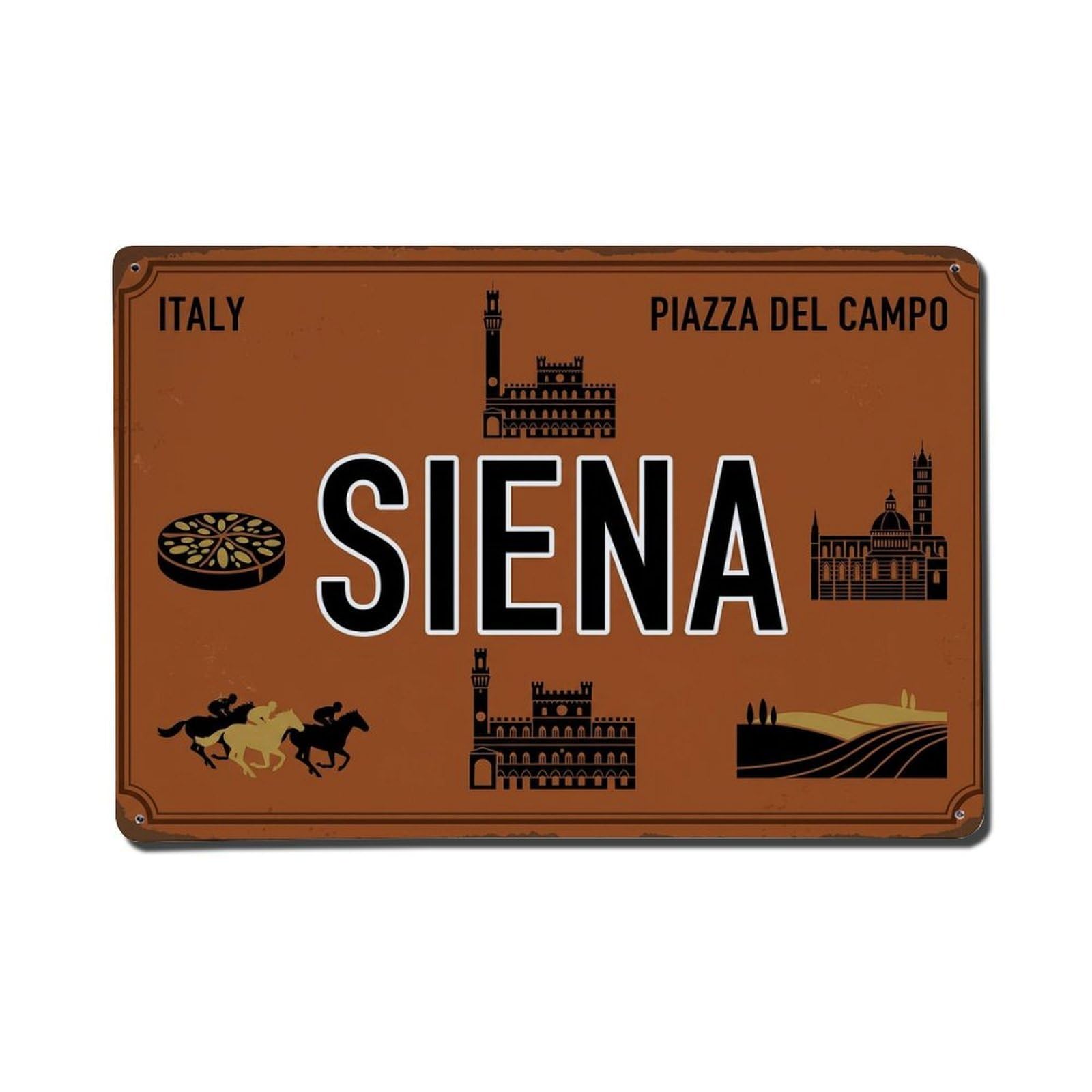 Cxhjca 8X12inch(20X30cm) Vintage Travel Siena Italy Campo Cathedral Metal Tin Sign