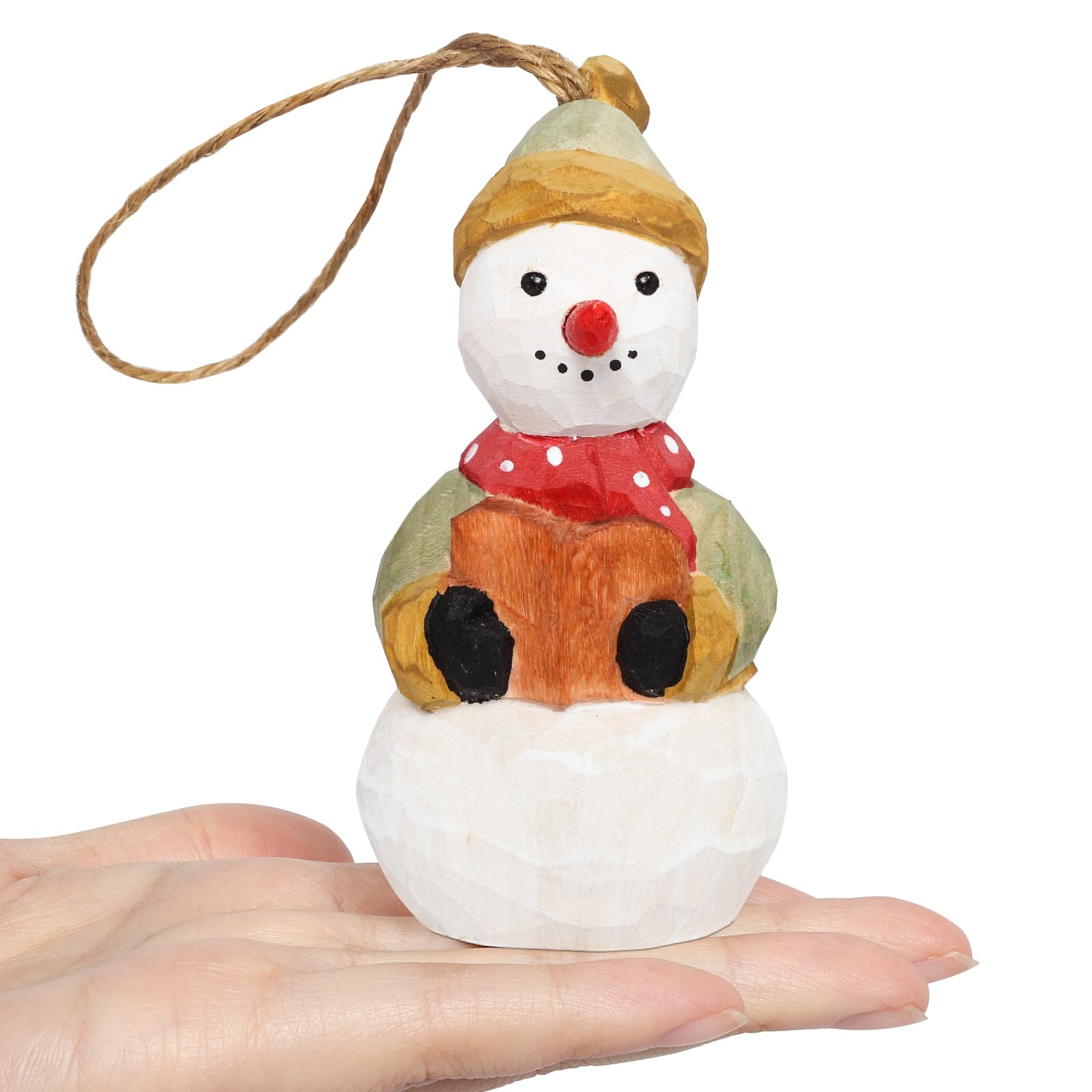 JSSTEM Christmas Toy Figure 100% Wood Handmade for Indoor Christmas Tree Decoration Ornament (Snowman with Book)