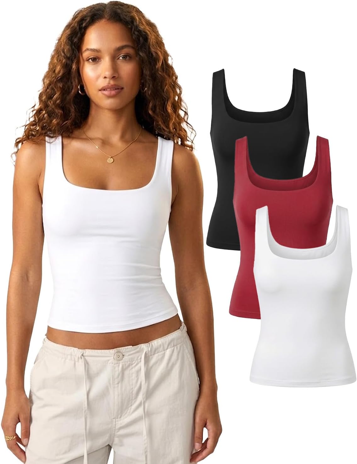 Lileyas Tank Tops for Women Double Lined Tank Top Pack Crop Wide Strap Soft Basic Top Stretch Fitted for 2026 Summer