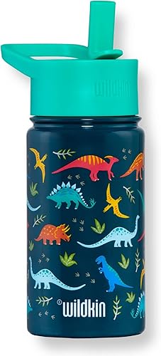 Miniatura 3 de Wildkin Paquete de mochila de 12 pulgadas con botella de agua reutilizable de acero de 14 onzas dinosaurios jurásicos