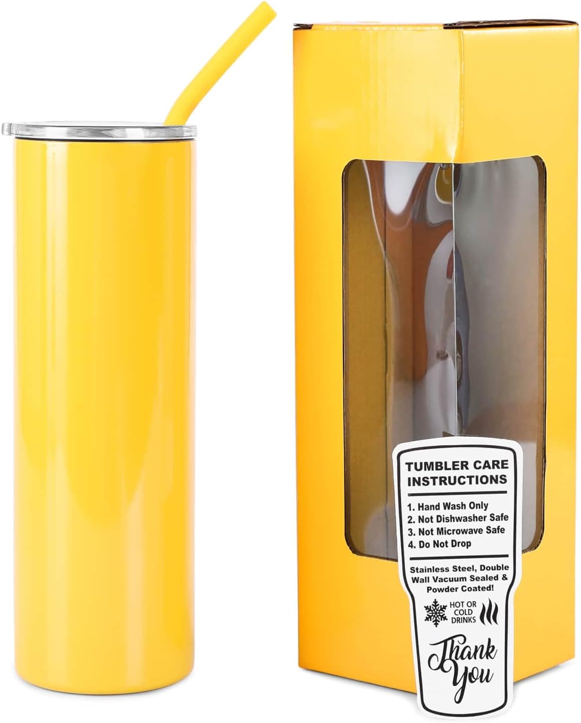 makerflo 20 oz Skinny Yellow Powder Coated Tumbler Pack of 25 with MakerTwist™ System, Twist-On Handle Option (Handle Sold Separately), Customizable Blank Tumbler, Ideal for Laser Engraving, UV DTF