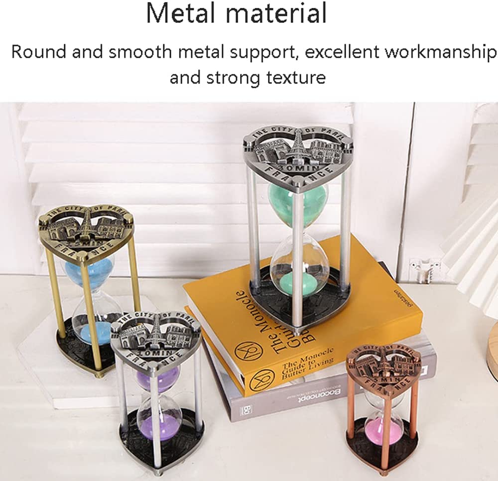 Reloj de arena para niños, temporizador decorativo de arena de 5/10 minutos, ideal para cepillarse los dientes, bañarse, cocinar, limpiar, 14,6 x 8 cm, diseño de marco de metal