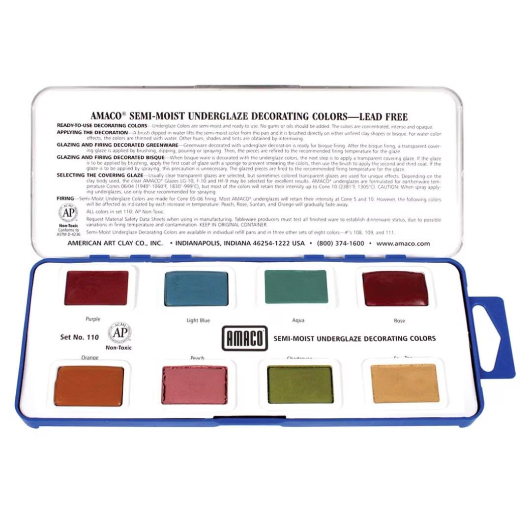 Non-Toxic Semi-Moist Underglaze Set - C in Pan, 1.5 oz, Assorted Color, Set of 8