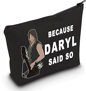 LEVLO Daryl Quote Cosmetic Make Up Bag Daryl Dixon Fans Gift Because Daryl Said So Makeup Zipper Pouch Bag For Women Girls, Because Daryl Black, Make Up Bag