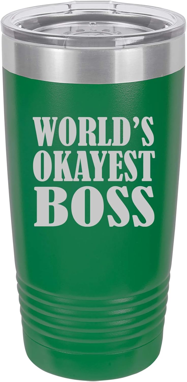 Tumbler Stainless Steel Vacuum Insulated Travel Mug World's Okayest Boss (Red, 30 oz)