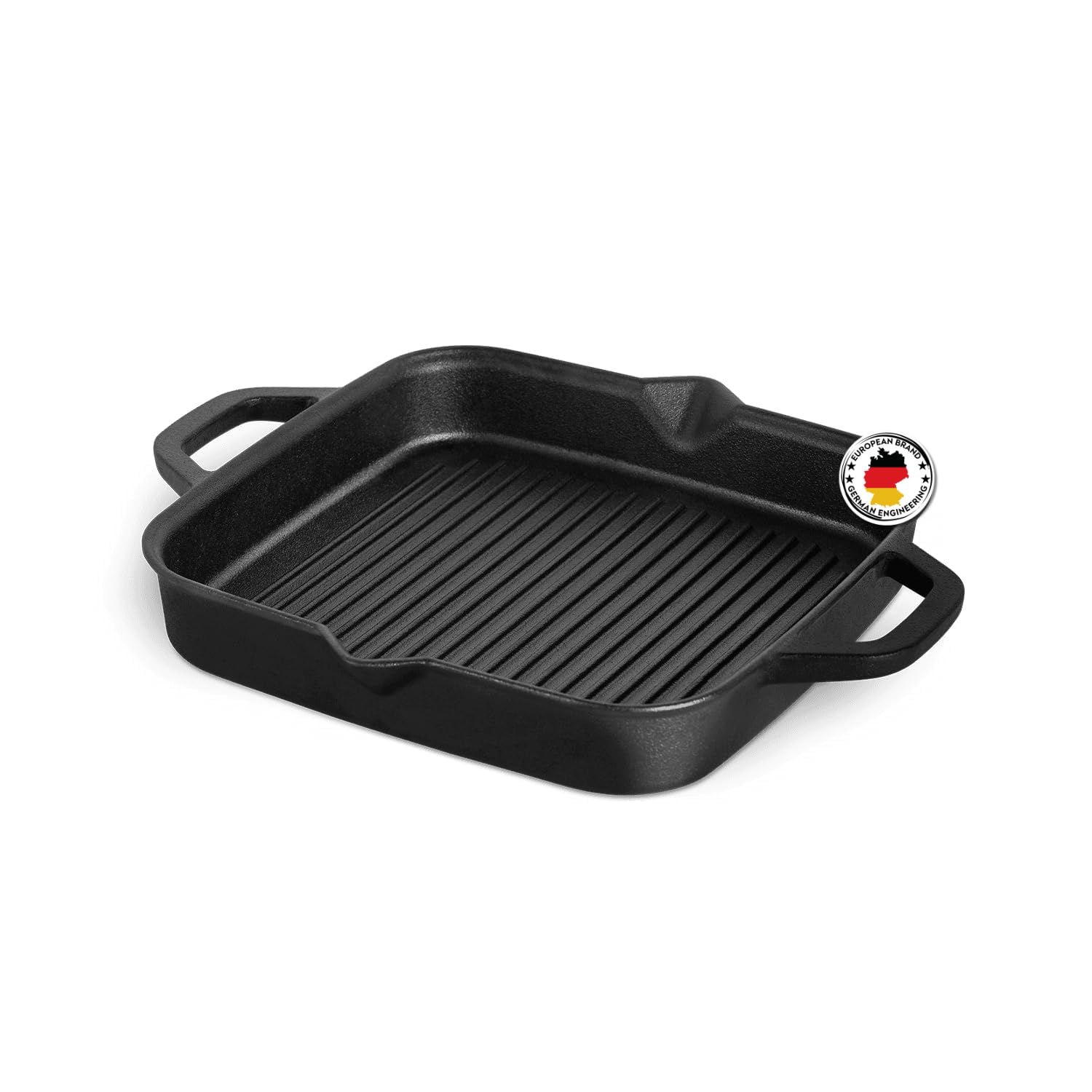 BURNHARD Padella in ghisa per griglia, 30 cm, Aroma-Booster, per tutti i piani cottura, scanalature affilate, manici robusti, beccucci versatori – BBQ Classic