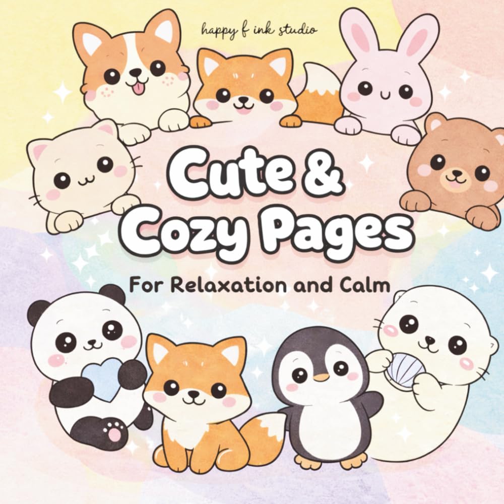 Cute & Cozy Pages for Relaxation and Calm: Coloring Book for Adults and Kids, Bold and Easy, Simple and Big Designs for Relaxation Featuring Cute Happy Animals
