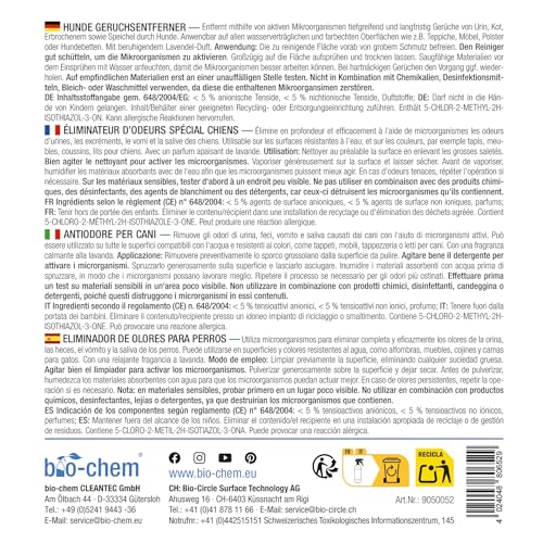 bio-chem Hunde Geruchsentferner Spray 750 ml - Enzymreiniger mit Mikroorganismen - Geruchsneutralisierer gegen Hundeurin Geruch - Entfernt Gerüche aus Sofa, Teppich, Polster nachhaltig - Made in DE