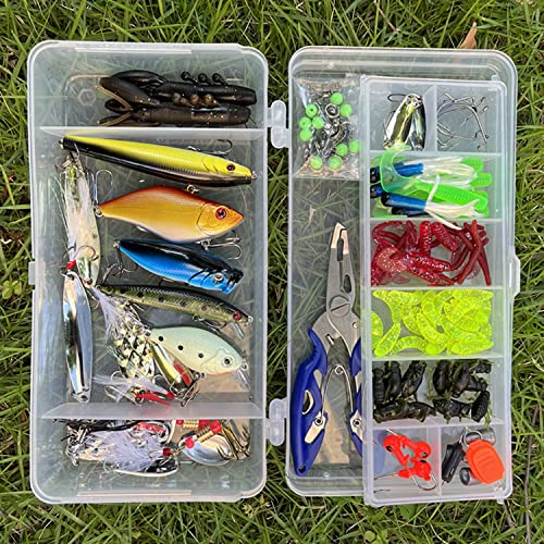 Fishing Lures Baits Fishing Accessories Kit Box 120Pc Including Crankbaits, Spinnerbaits,Jig Hooks, Plastic Worms, Topwater Lures, Tool Pliers #TOP4