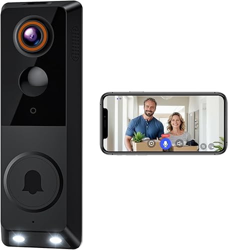 Cámara de timbre de video inalámbrico, funciona con pilas, vista en vivo, almacenamiento en la nube, detección humana AI, visión nocturna, audio