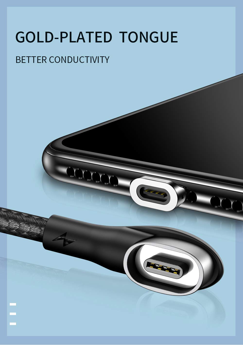 PLATINUM - Cavo di ricarica rapida USB 3.0, 2 m, 90 gradi, 3 cavi angolari senza spina