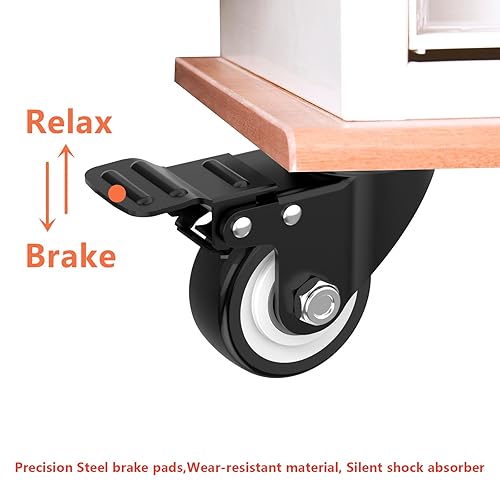 Miniatura 4 de Ruedas de 2 pulgadas, juego de 4 ruedas industriales resistentes, negras con freno, ruedas de bloqueo para muebles y banco de trabajo para carro,