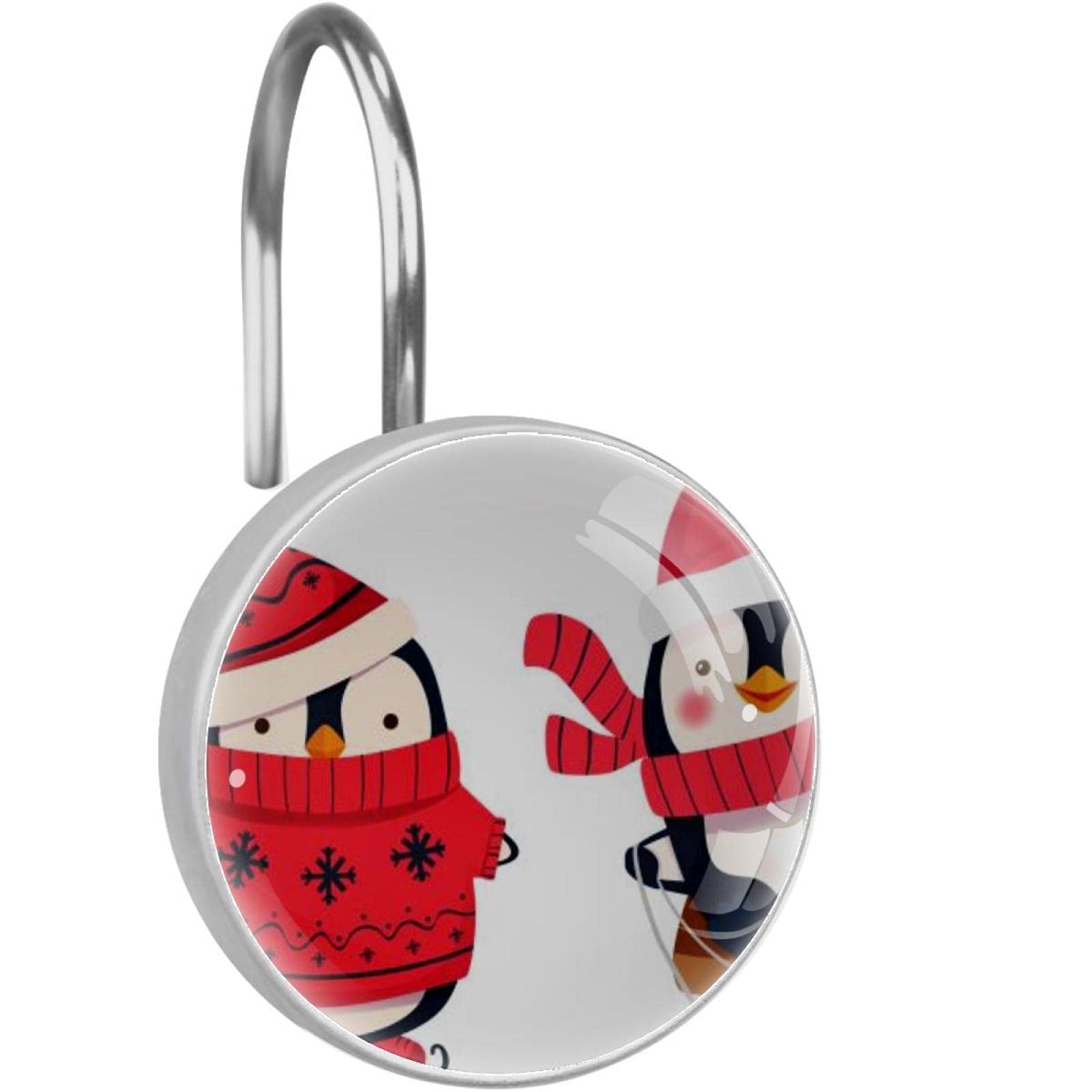 Crochets de rideau de douche cadeau de Noël pingouin décoration salle de bain lot de 12