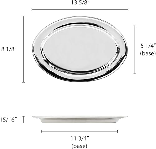 Miniatura 10 de Juego de 2 platos ovalados de acero inoxidable de 18 pulgadas, para aperitivos, aperitivos, frutas, tazas, pasteles, bandeja para servir platos