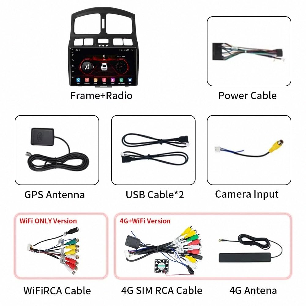 Car Multimedia Radio per Hyundai Classic Santa Fe 2000-2004 Bluetooth, Ips Touchscreen Radio con Siri/Vocale/Gps Navigazione/Musica Online/Mirror Link, Telecamera di, 4 Nucleo 4G+64G