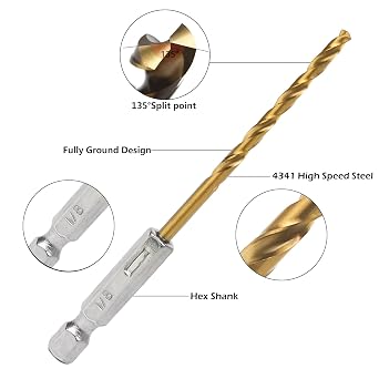 BAIDETS Hex Shank Drill Bits - Set of 10Pcs, 1/8 Inch Premium 4341 HSS Titanium Impact Hex Drill Bits for Wood, Steel, Metal, Plastic, Quick Change Design