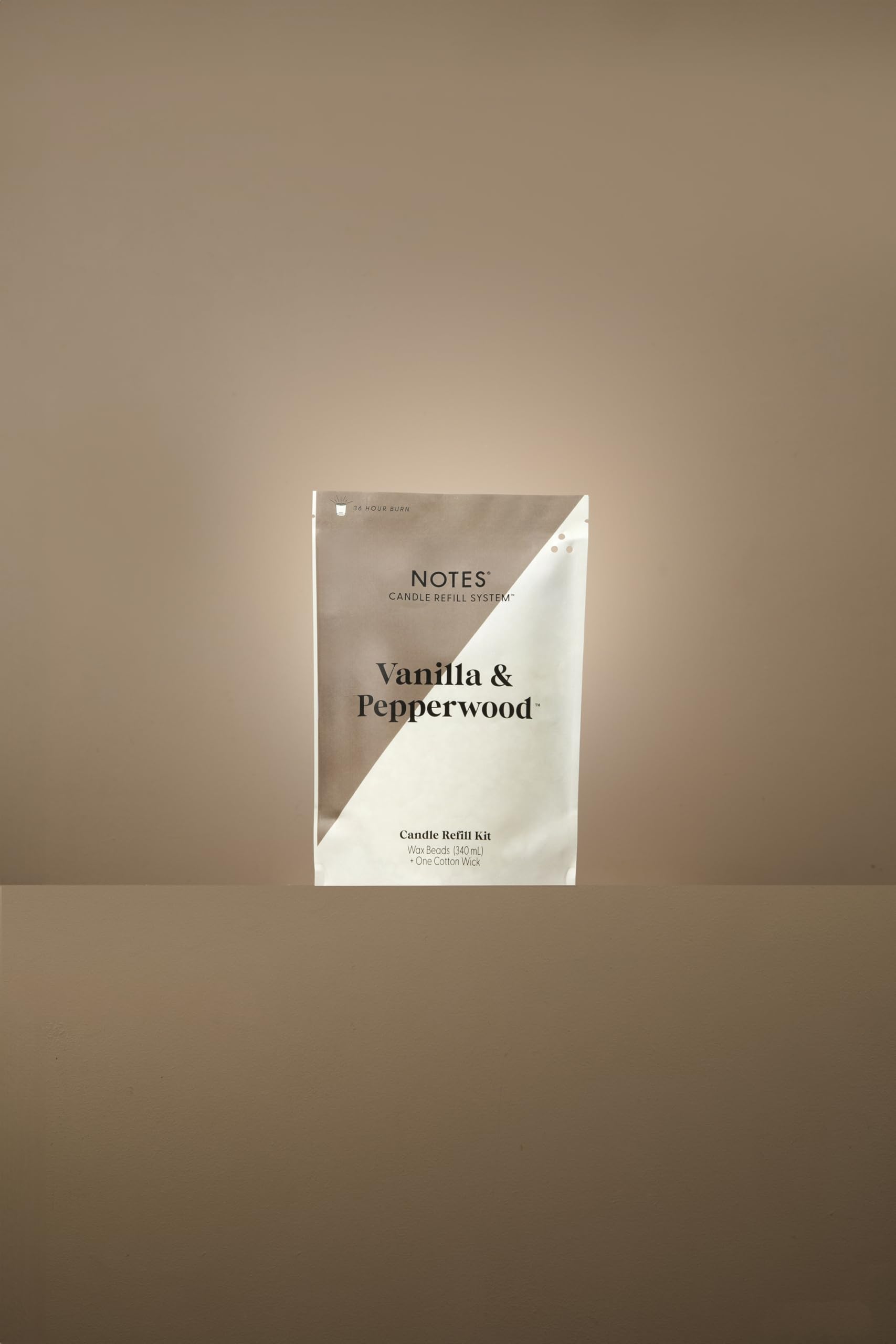 NOTES Sustainable Candle Refill | Non-Toxic Fragrance, Natural Wax Beads (Beeswax, Rice bran and Soy), Cotton Wick and Sustainer - (1) Vanilla & Pepperwood