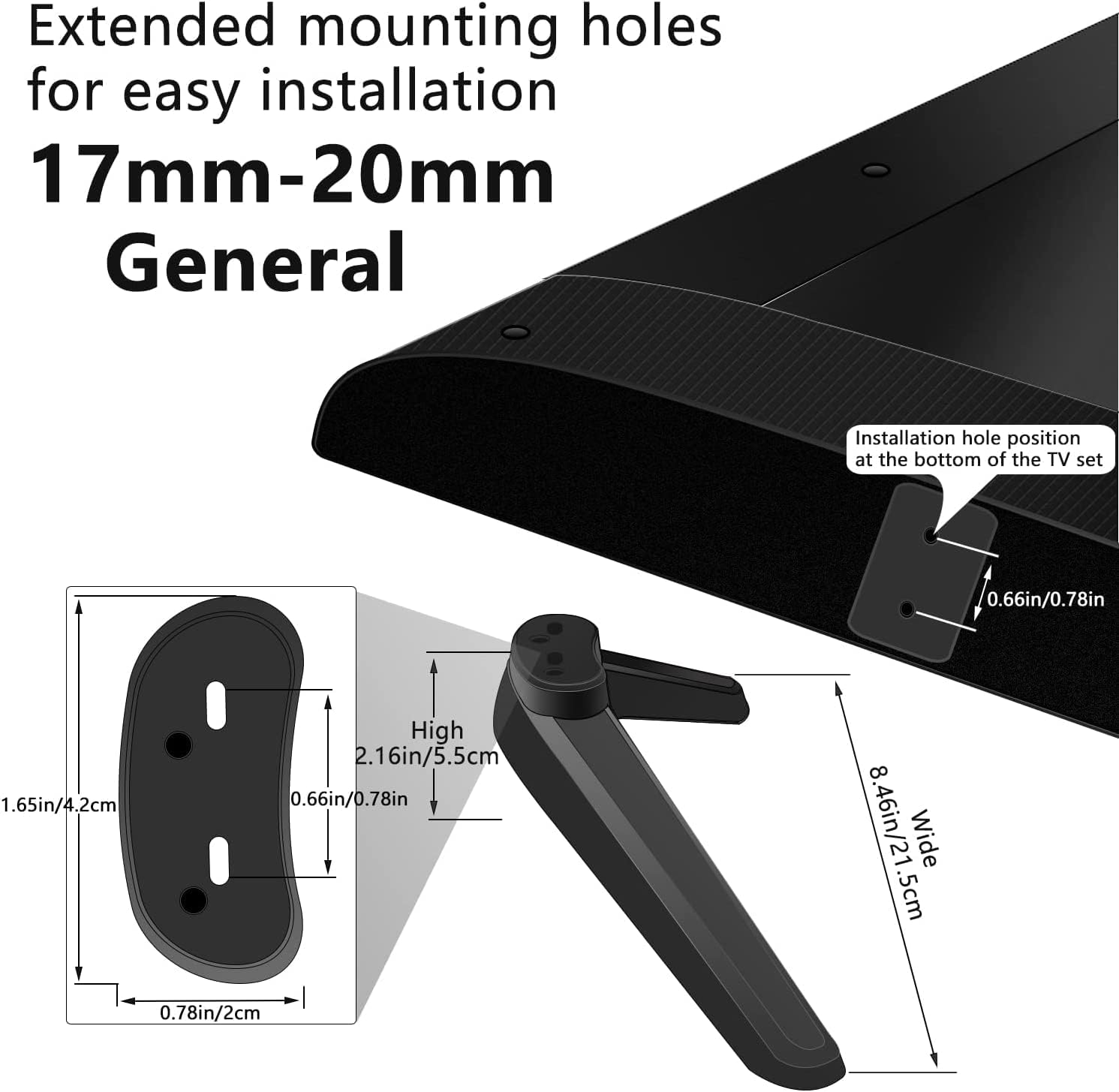 Components of the TV stand feet, including the feet and various screws
