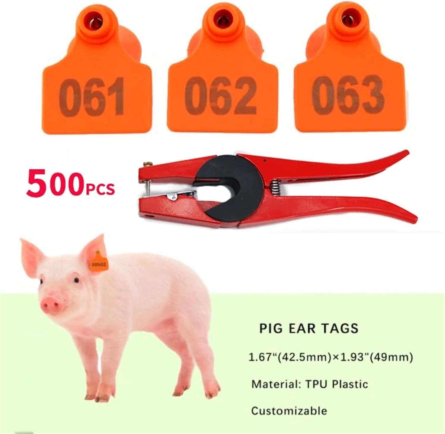 Durable 500Pcs Farm Animal Eartags and Pig Ear Tags, Livestock Supplies, Plastic TPU Identification Label for Cow Cattle Goats Sheep(Green)