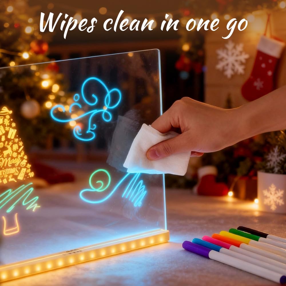 LED Note Board with Colors, Light-Up Memo Pad with Stand & 7 Pens, 4 Lighting Modes for Messages, Planning, Decor and Office/Home Use (Large-11.81"x7.9")