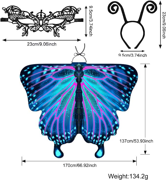 Miniatura 3 de Butterfly Wings Adult Costumes Fairy Wing Cape Womens Shawl Colorful Nymph Pixie Accessory for Christmas Halloween Cosplay