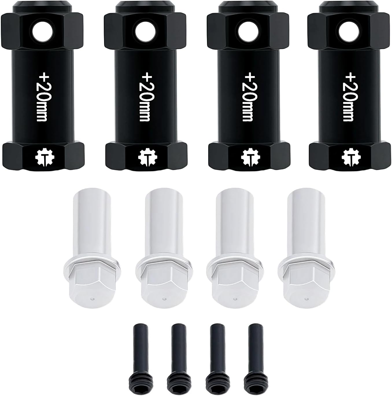 4PCS Aluminum 12mm Wheel Hex Hubs 20MM Extension Adapters for Axial 1/8 AXP8 Gilamon Trail Buggy Upgrade,Black