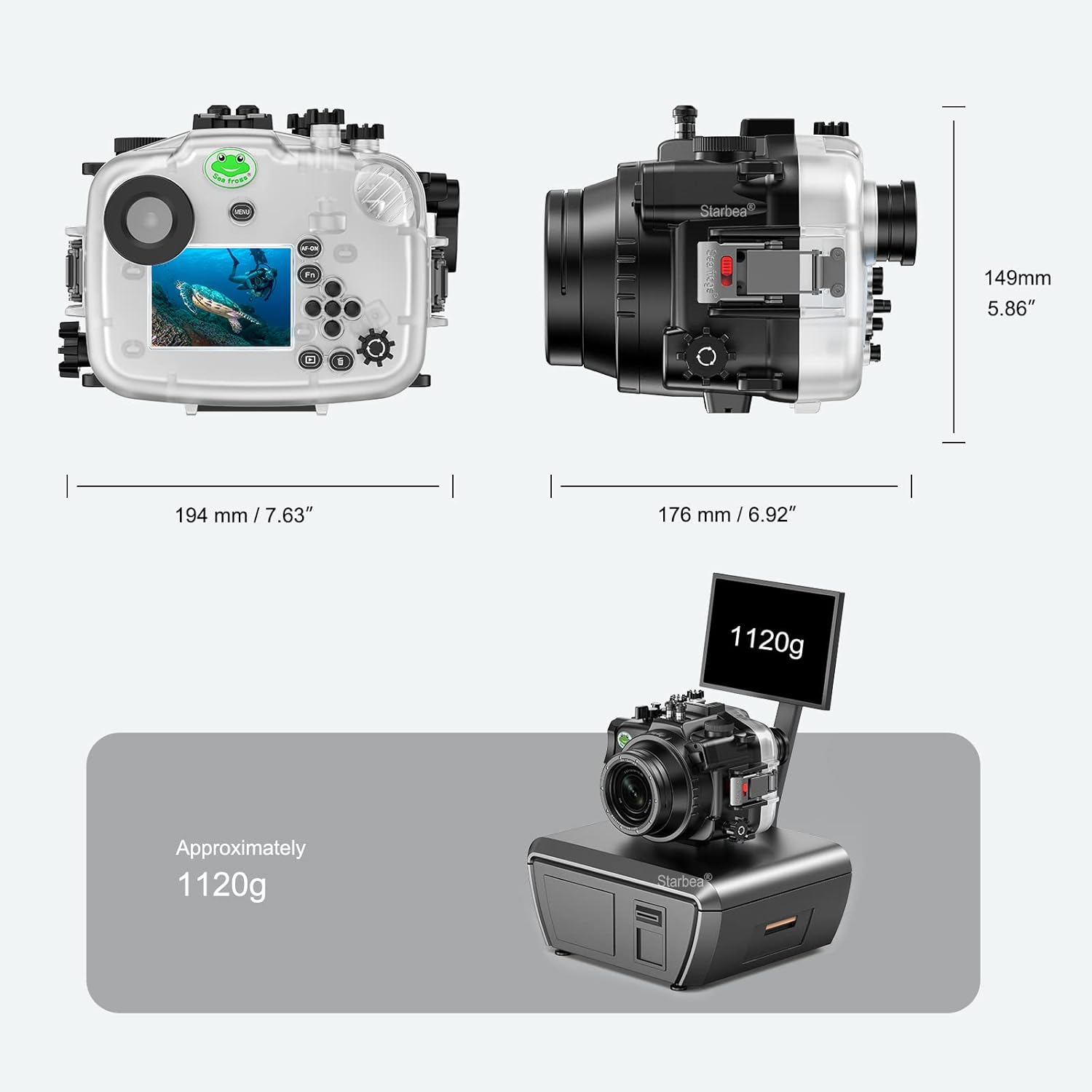 Sea frogs Waterproof Camera Housing Compatible with Sony A7C 10-18 28-60MM IPX8 40m/130ft Maximum Diving Depth Underwater Camera Case for Diving, Surfing, Rowing, Skiing