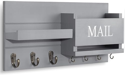 Miniatura 10 de Lwenki Organizador de correo para montaje en pared, llavero con estante, incluye soporte para cartas y ganchos para decoración de pasillo de granja,