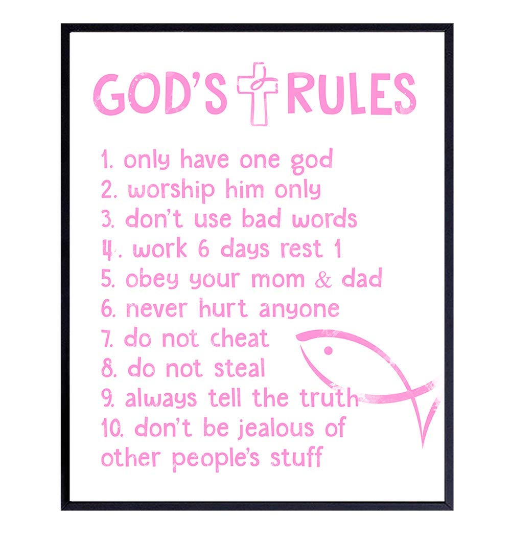 The Ten Commandments - Blessed Wall Decor - Bible Verse Wall Art - Religious Scripture Decor - Christian Gift For Child, Little Girls Room, Baby Nursery - Girls Bedroom Picture - Girl Room Decoration