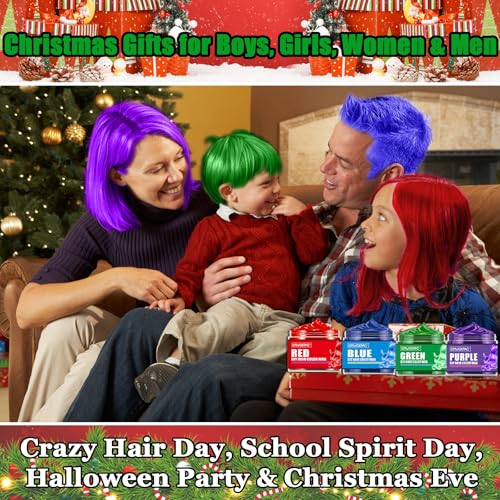4 Colors Temporary Hair Color for Kids,Easter Basket Stuffers,Teens Gifts,Girls,Boys,Gifts Kids,Temporary Hair Dye,Hair Color Spray Green Red Blue Purple Hair Dye Hair Wax Color,Instant Hair Color Wax - Image 3