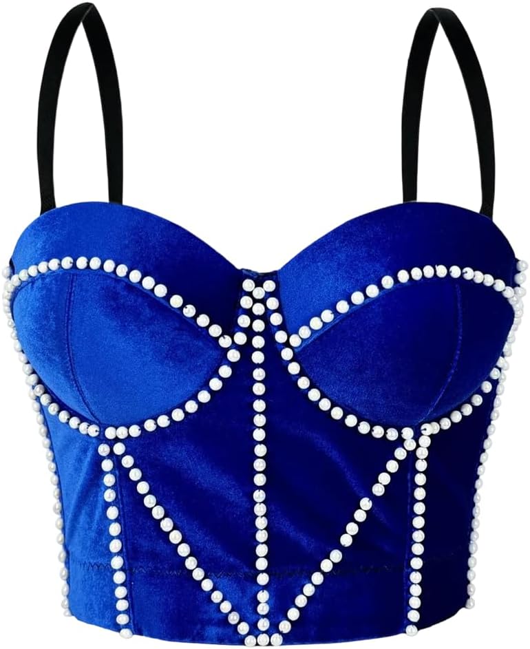 Women's Beading Embellished Corset Strap Fleece Spaghetti Straps Bone Bra Slim-Fit Bras