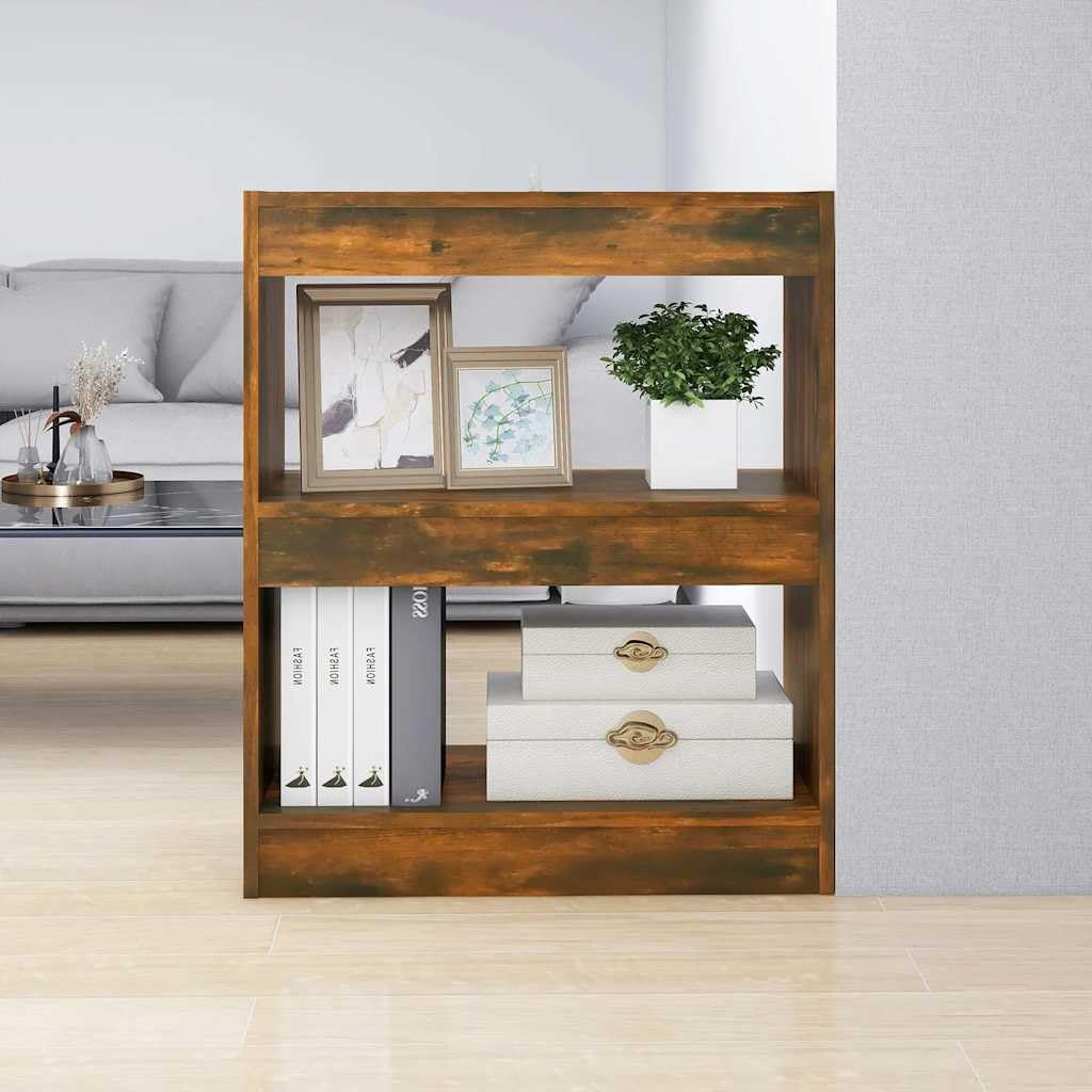 Libreria divisoria 60 x 30 x 72 cm, in legno di quercia affumicata, organizer versatile per soggiorno, corridoio, ufficio, cameretta dei bambini