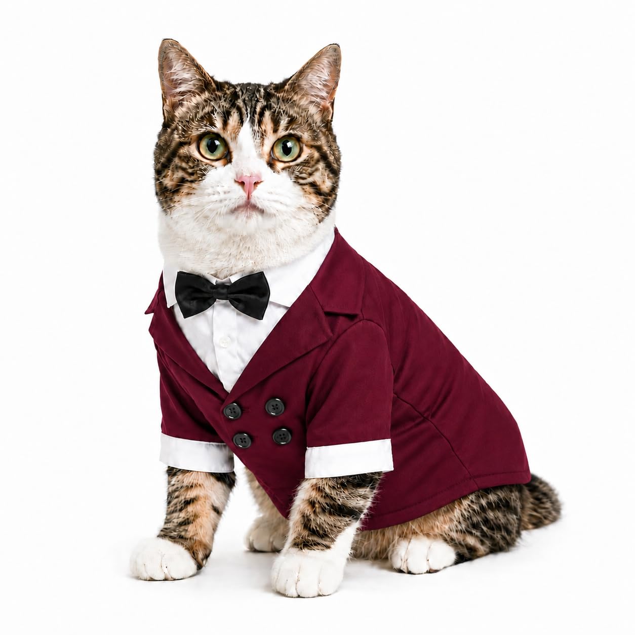 Lovelonglong Pet Costume Dog Suit Formal Tuxedo with Black Bow Tie for Large Medium Small Dogs Cat Wedding Clothes Reddish brown S