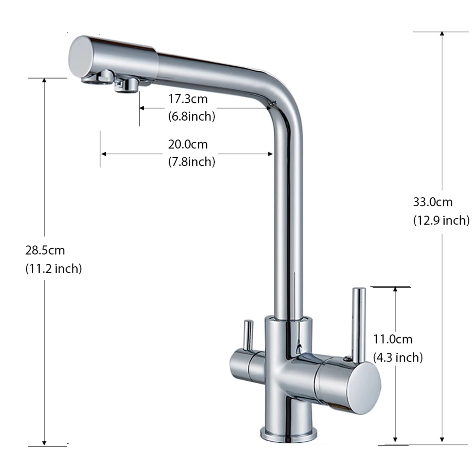 Grifo de cocina, grifo de latón cromado, agua purificada, grifo de cocina, grifo, filtro de agua, grifo, montaje en encimera, manijas dobles, grifos de agua fría y caliente, grifo de latón antigu