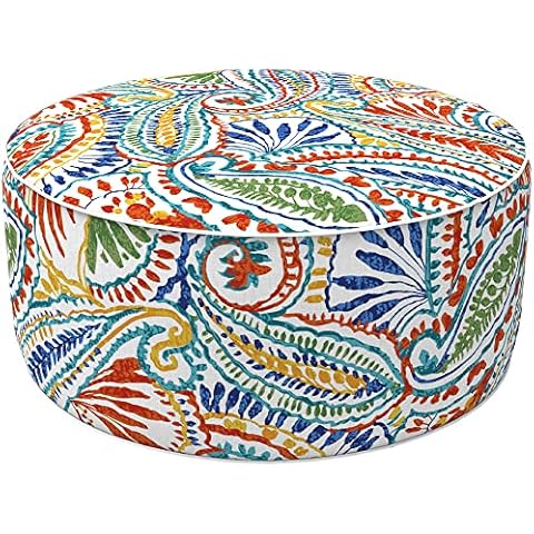 LVTXIII Outdoor/Indoor Inflatable Ottoman, Patio Footrest Stool, Portable Round Pouf for Patio Garden, Camping or Home, 21x21x9 Paisley Cover