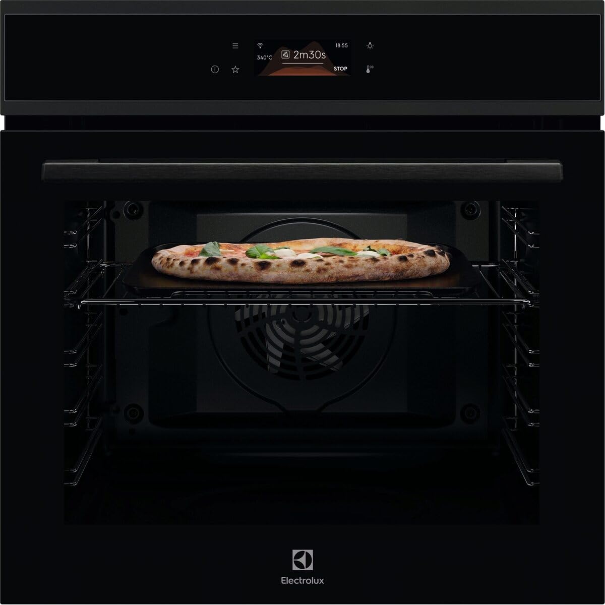 Electrolux COX8P08WH, Forno da Incasso Multifunzione Pirolitico, Autopulente, 72 L, PizzaExpert 340°C, Funzione Pizza in 2.5 Minuti, Vapore, Display Touch, Teglia in Ghisa e Pala Incluse, Wi-Fi, Nero