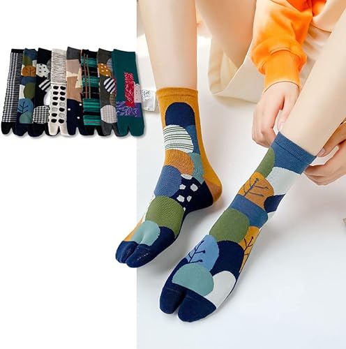 Miniatura 6 de Calcetines de dedo del pie para mujer, calcetines con estampado de chanclas, calcetines cálidos Tabi, calcetines de dos dedos del pie, 5 pares
