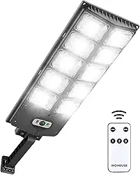 Luminaria Holofote Solar Refletor 500w Poste Autonoma 6000 Lumens Controle IP65 KIt Completo Preta…