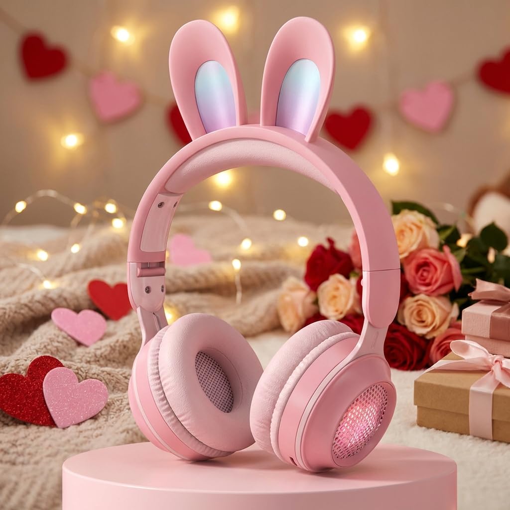 Auriculares Bluetooth con cancelación de ruido para niños, plegables con luz LED, auriculares de orejas de gato para niños pequeños con micrófono/tarjeta TF, auriculares Bluetooth para niños