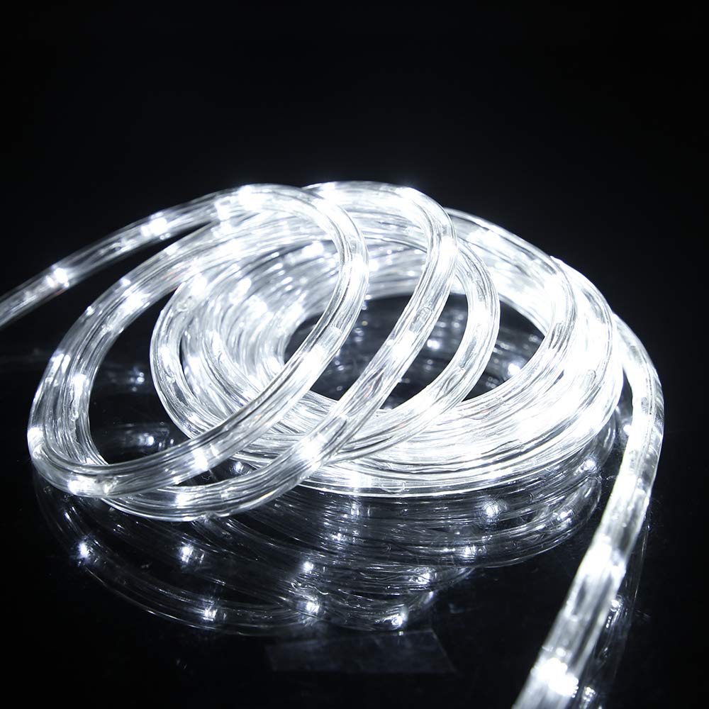 Cuerda de luces LED de 33 pies, 110 V, 2 cables conectables, luces de cuerda de Navidad al aire libre, 240 LED impermeables para interiores y exteriores, cuerda blanca Li...