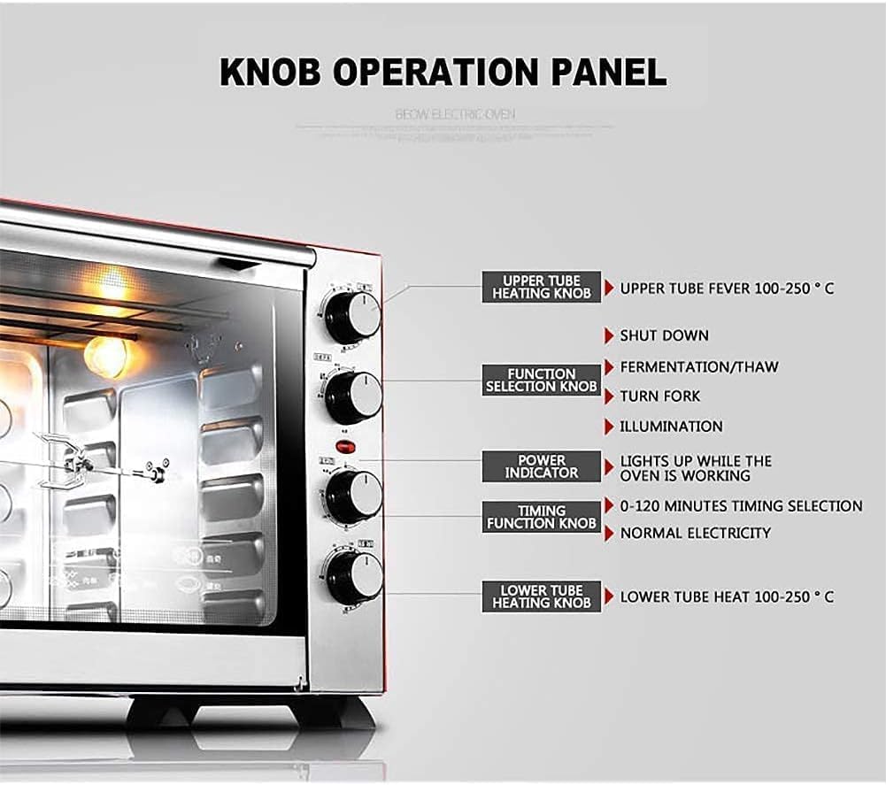 Forno tostapane, forno mini friggitrice ad aria da 60 l, elettrico a convezione con teglia, griglia e spiedo rotante (100-250 °C), molteplici funzioni di cottura grill, in metallo/vetro, ai